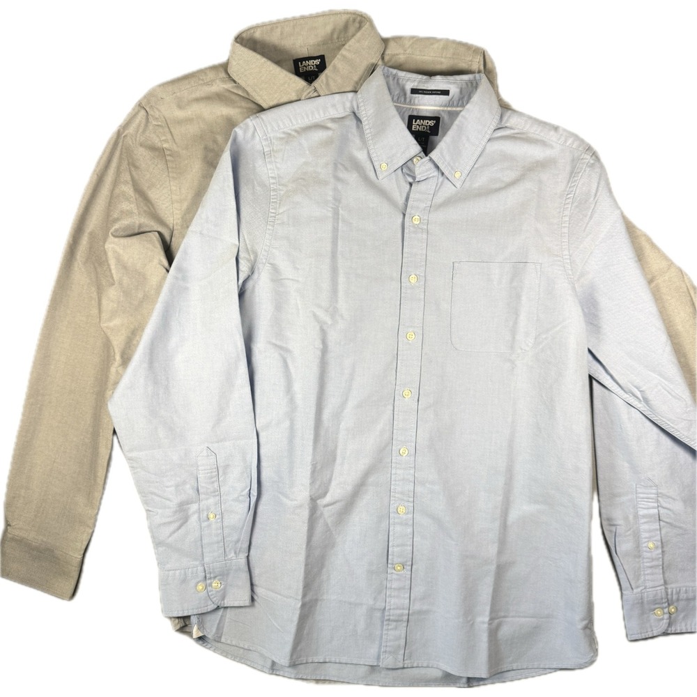 NWOT Two Lands' End Button Down Shirts Mens L/T Beige Gray Sail Rigger Oxford